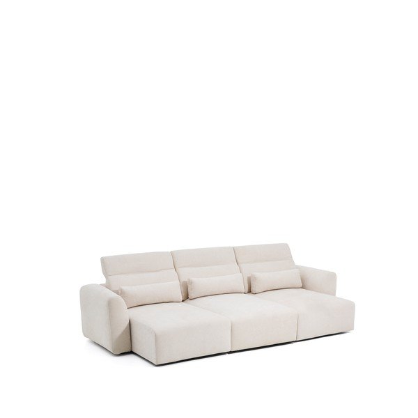 Smėlio spalvos reguliuojama/sulankstoma sofa iš šenilinio audinio su gultu 335 cm Lares – Kave Home-image-4