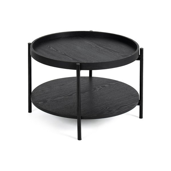 Juodos spalvos apvalios formos kavos staliukas iš ąžuolo ø 64 cm Hagen – Bonami Essentials