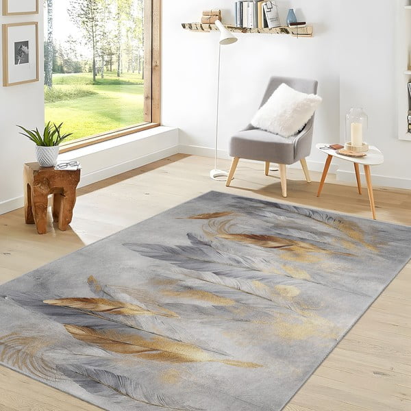 Skalbiamas kilimas pilkos spalvos/auksinės spalvos 120x180 cm Golden Feathers – Mila Home-image-2