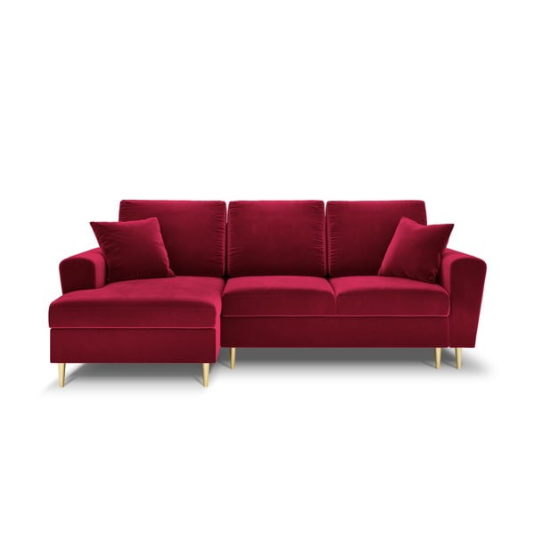 Raudonos spalvos iš velveto sulankstoma/su sandėliavimo vieta kampinė sofa (su kairiuoju kampu/su gultu) Kyoto – Cosmopolitan Design