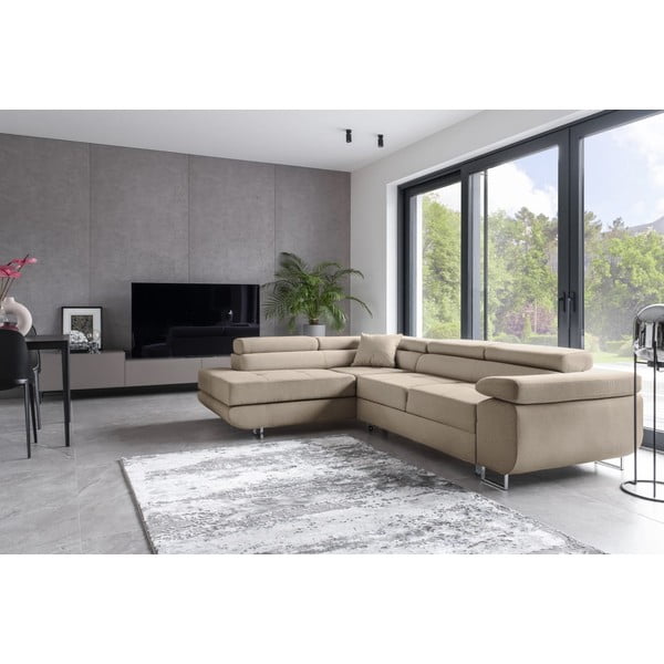 Smėlio spalvos sulankstoma/su sandėliavimo vieta kampinė sofa (su kairiuoju kampu/„L“ formos) Anton – ELTAP-image-3