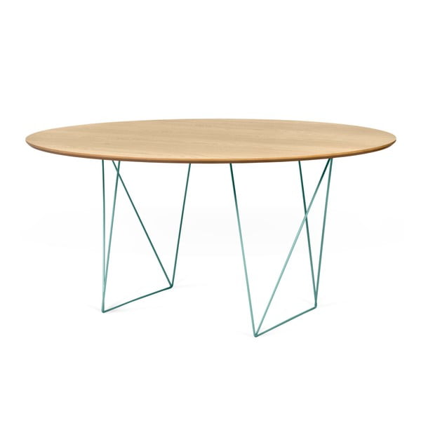 Ąžuolinis valgomojo stalas su žaliu pagrindu "Symbiosis Row", ⌀ 150 cm