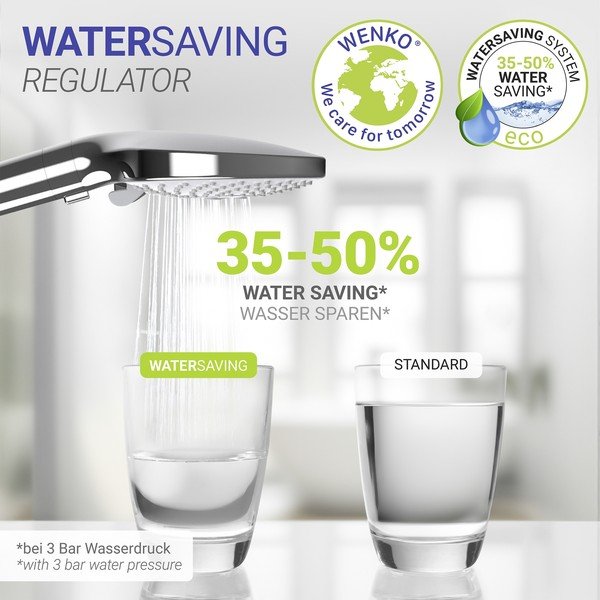 Blizgios sidabrinės spalvos iš plastiko dušo galvutė ø 12 cm Water Saving – Wenko-image-2