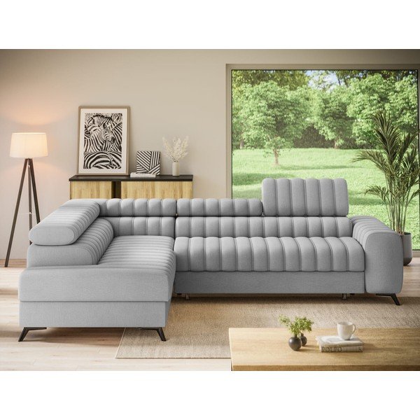 Pilkos spalvos kampinė sofa iš velveto (su kairiuoju kampu/„L“ formos) Kanedo – ELTAP-image-4