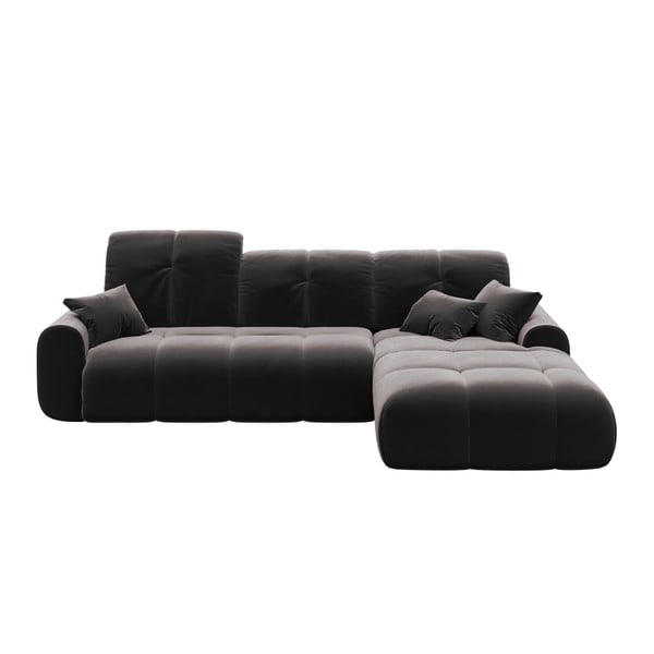 Tamsiai pilka aksominė kampinė sofa-lova Devichy Tous, dešinysis kampas