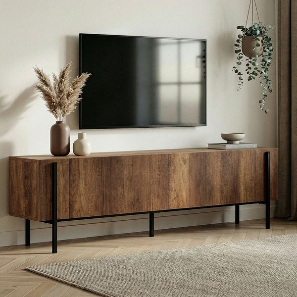 Tamsios natūralios spalvos TV spintelė iš riešutmedžio 180x45x30 cm Nexus – Kalune Design-image-1
