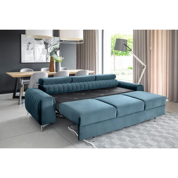 Mėlynos spalvos iš velveto sulankstoma sofa 261 cm Laurence – ELTAP-image-4