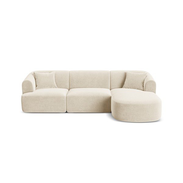 Smėlio spalvos kampinė sofa iš velveto (su dešiniuoju kampu/su gultu) Campi – Cosmopolitan Design
