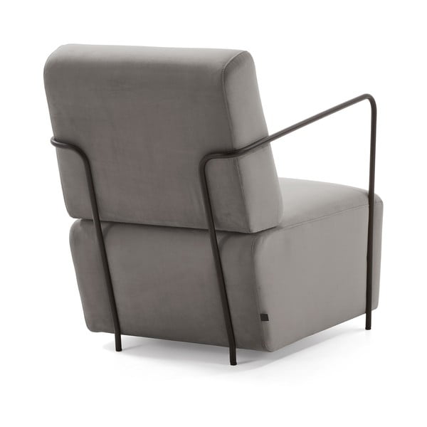 Pilkas aksominis krėslas su porankiais Kave Home Gamer-image-3