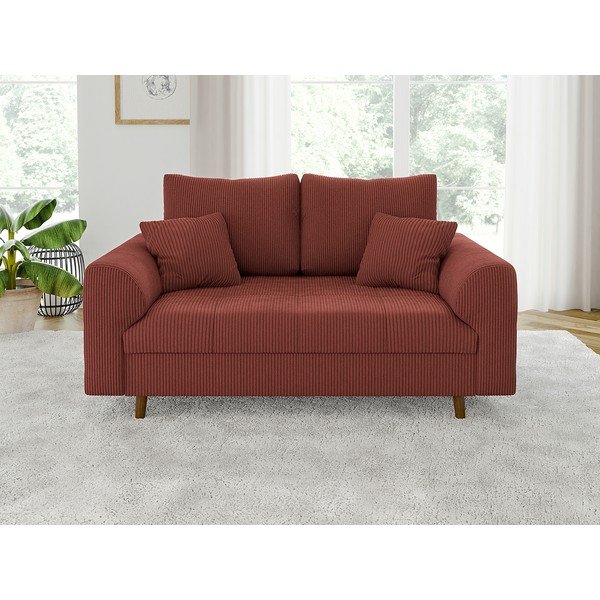 Raudonos plytų spalvos iš kordinio velveto sofa 150 cm Ariella – Ropez-image-1