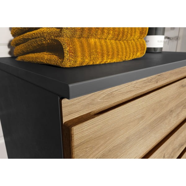 Tamsiai pilka ąžuolinė vonios kambario spintelė 60x97 cm Salinas - Germania-image-3