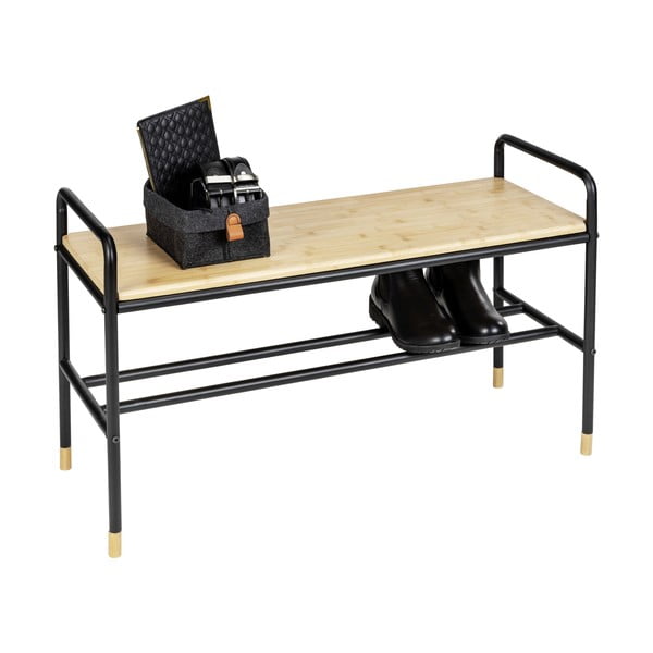Juoda/natūrali metalinė batų lentyna su suoliuku Loft - Wenko-image-4