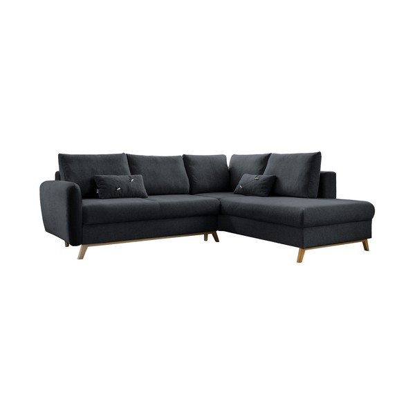 Tamsiai pilka sofa-lova Miuform Scandic Lagom L, dešinysis kampas