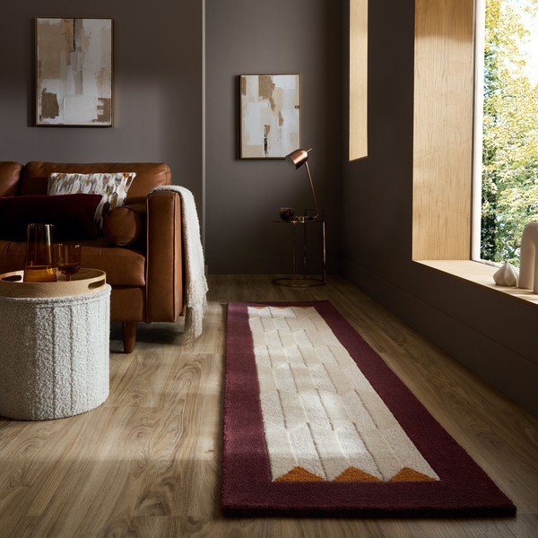 Rankų darbo bordo spalvos/natūralios spalvos iš vilnos kilimas 60x230 cm Apex Border Wool – Flair Rugs-image-1