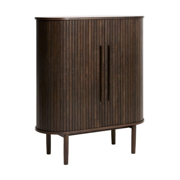 Tamsios natūralios spalvos spintelė iš ąžuolo su stumdomomis durimis 100x118x40 cm Meta – Unique Furniture