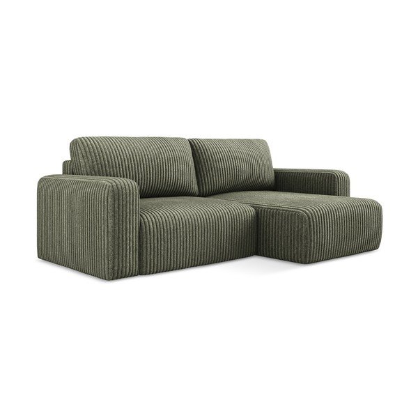 Žalios spalvos sulankstoma/su sandėliavimo vieta kampinė sofa iš kordinio velveto (su dešiniuoju kampu/su gultu) Kona – Makamii-image-2