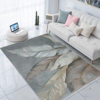 Skalbiamas kilimas žalios spalvos/pilkos spalvos 80x150 cm Dusty Leaves – Mila Home