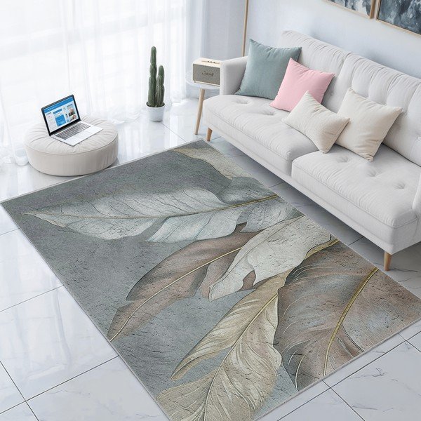 Skalbiamas kilimas žalios spalvos/pilkos spalvos 80x150 cm Dusty Leaves – Mila Home-image-1