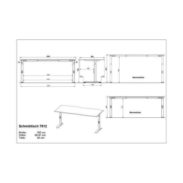 Reguliuojamas darbo stalas su ąžuolo dekoro stalviršiu 80x180 cm Downey – Germania-image-3