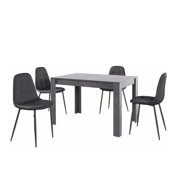 Pilko valgomojo stalo ir 4 juodų valgomojo kėdžių komplektas "Støraa Lori Lamar