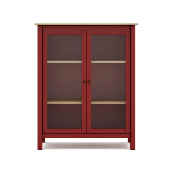 Raudonos/natūralios pušies medienos vitrina 90x110 cm Misti - Marckeric