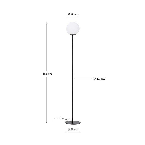 Baltos spalvos/juodos spalvos pastatomas šviestuvas (aukštis 155 cm) su stiklo gaubtu Brisia – Kave Home-image-4