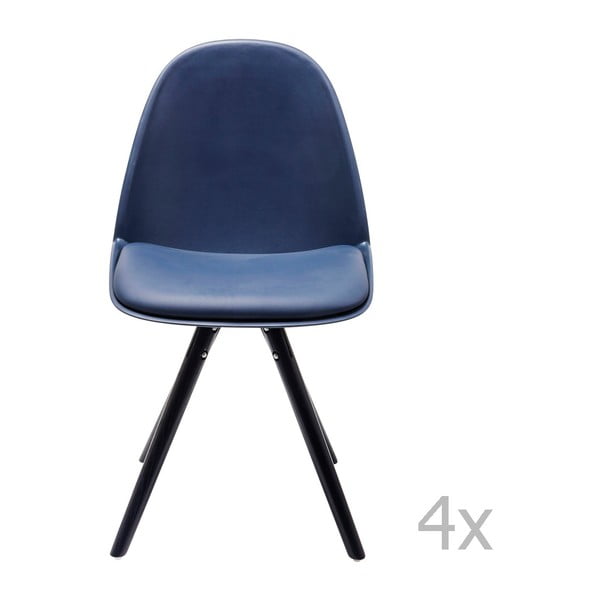 4 mėlynos spalvos valgomojo kėdžių su uosio medžio kojomis rinkinys "Kare Design Candy