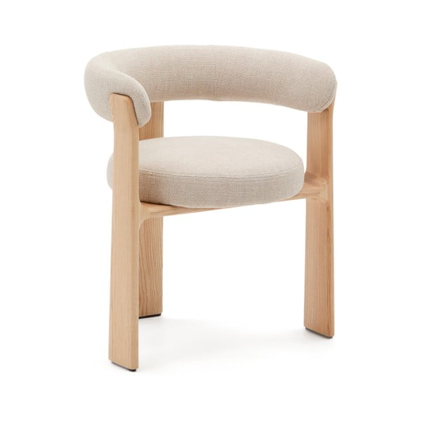 Smėlio spalvos/natūralios spalvos iš uosio masyvo valgomojo kėdė su porankiais Granite – Kave Home