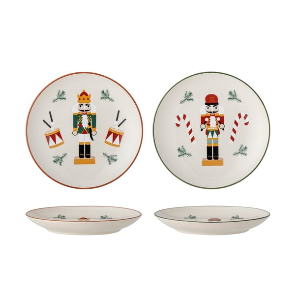 Kreminės spalvos desertinės iš akmens masės lėkštės 2 vnt. su Kalėdų motyvu ø 16 cm Jolly – Bloomingville-image-2