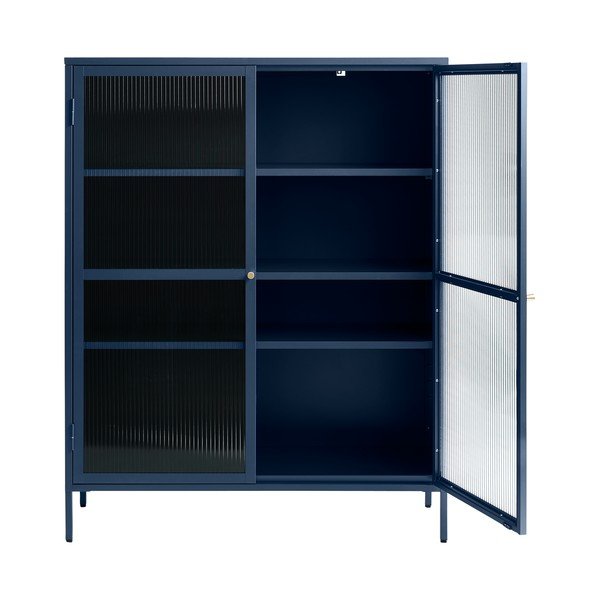 Mėlynos spalvos metalinė vitrina Unique Furniture Bronco, aukštis 140 cm-image-3
