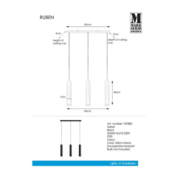 Juodas pakabinamas šviestuvas Markslöjd Ruben Pendant 3L-image-1