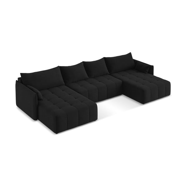 Juodos spalvos sulankstoma/su sandėliavimo vieta kampinė sofa („U“ formos) Moku – Makamii-image-3