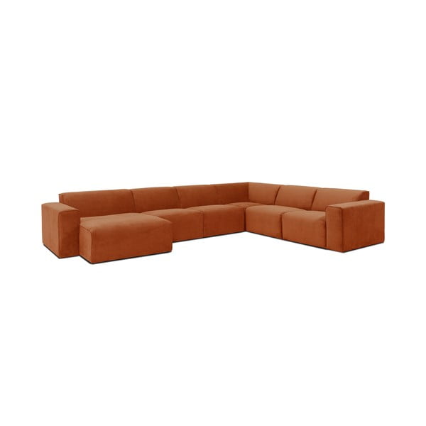 Oranžinės spalvos aksominė modulinė U formos sofa Scandic Sting, kairysis kampas-image-2