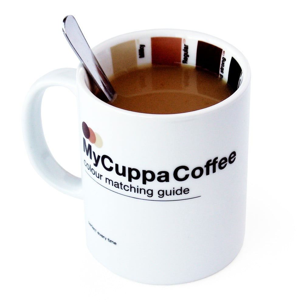 Puodelis su "Suck UK My Cuppa Coffee" pavyzdžiu