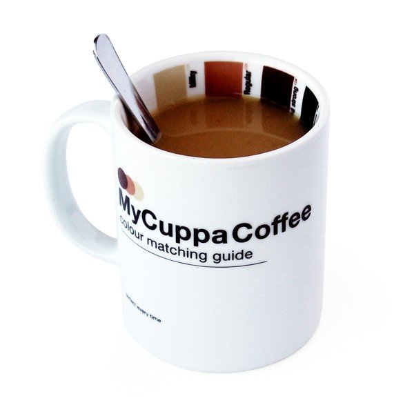 Puodelis su "Suck UK My Cuppa Coffee" pavyzdžiu