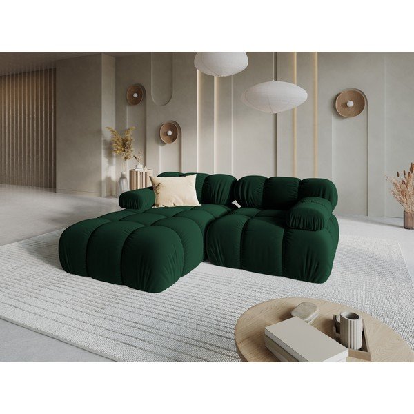 Tamsiai žalios spalvos modulinė kampinė sofa iš velveto (su kairiuoju kampu/su gultu) – Micadoni -image-1