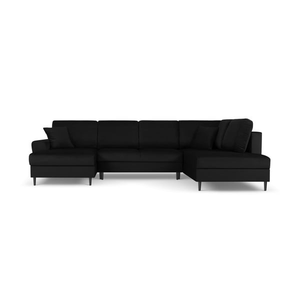 Juodos spalvos iš velveto sulankstoma/su sandėliavimo vieta kampinė sofa (su dešiniuoju kampu/„U“ formos) Kyoto – Cosmopolitan Design