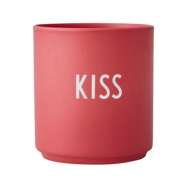 Raudonas porcelianinis puodelis Design Letters Kiss, 300 ml