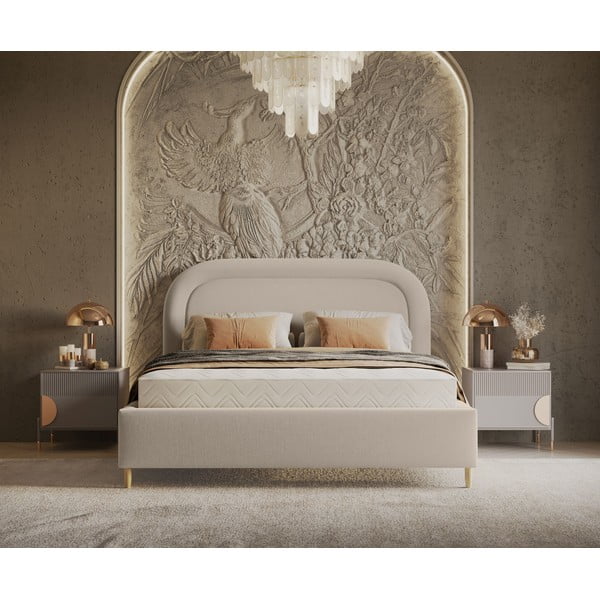 Dvigulė lova smėlio spalvos audiniu dengta su sandėliavimo vieta su lovos grotelėmis 160x200 cm Mija – Maison de Rêve-image-4