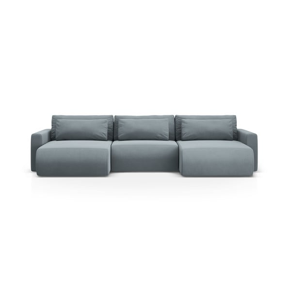 Pilkai mėlynos spalvos iš velveto sulankstoma/su sandėliavimo vieta kampinė sofa („U“ formos) Belfast – Cosmopolitan Design