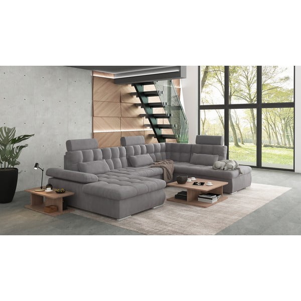 Pilkos spalvos sulankstoma/su sandėliavimo vieta kampinė sofa (su dešiniuoju kampu/„U“ formos) Merkur – Ropez-image-3