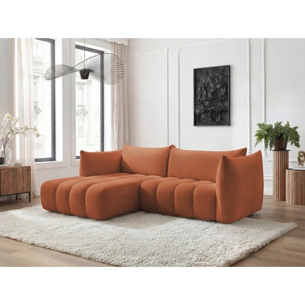Oranžinės spalvos kampinė sofa iš boucle (su kairiuoju kampu/su gultu) Azra – Bobochic Paris-image-1
