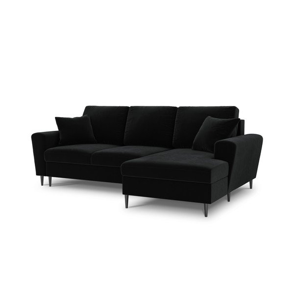 Juodos spalvos iš velveto sulankstoma/su sandėliavimo vieta kampinė sofa (su dešiniuoju kampu/su gultu) Kyoto – Cosmopolitan Design-image-1