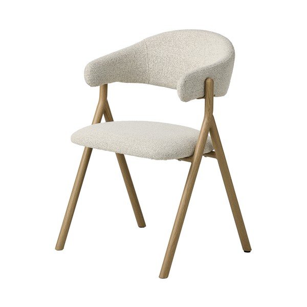 Kreminės spalvos/natūralios spalvos iš audinio valgomojo kėdė su porankiais Frances – Unique Furniture