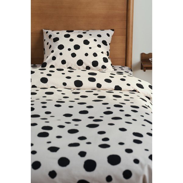 Juodos spalvos/smėlio spalvos iš medvilnės dvigulė/itin ilga patalynė 200x220 cm Rigmor Dot – Jotex-image-1