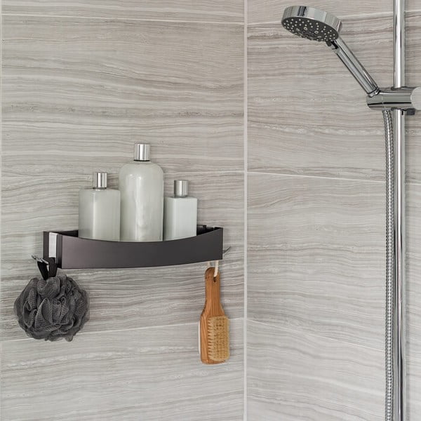 Juoda sieninė savaime besilaikanti lentyna Compactor Clever Flip Shower Shelf-image-1