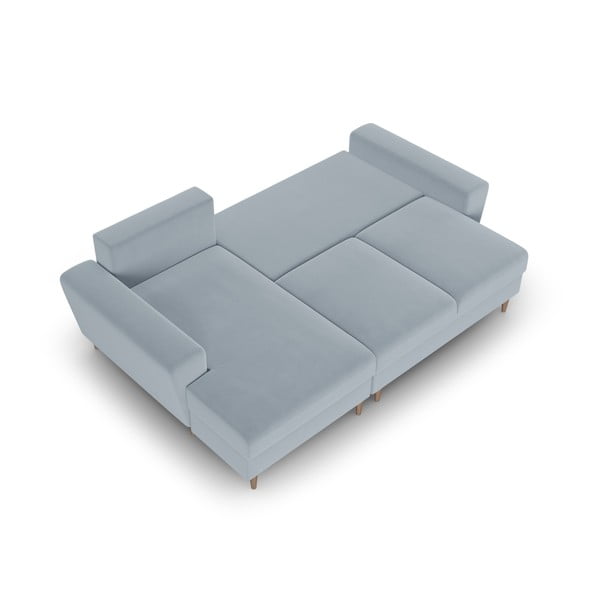 Šviesiai mėlynos spalvos iš velveto sulankstoma/su sandėliavimo vieta kampinė sofa (su kairiuoju kampu/su gultu) Kyoto – Cosmopolitan Design-image-2