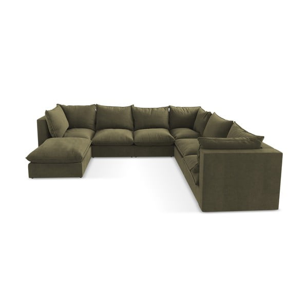 Khaki spalvos kampinė sofa (su dešiniuoju kampu/„U“ formos) Manao – Makamii-image-4