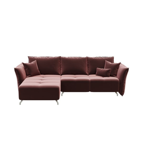 Tamsiai rožinė aksominė kampinė sofa-lova Devichy Hermes, kairysis kampas