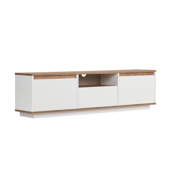 Baltos spalvos/natūralios spalvos TV spintelė iš pušies 160x42x30 cm Sentinel – Kalune Design